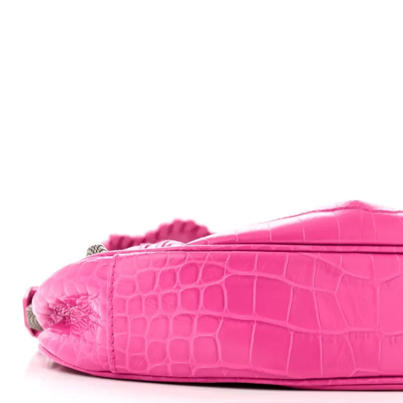 BALENCIAGA XS LE CAGOLE SHOULDER BAG LIPSTICK PINK CROCODILE EXTRA EMBOSSED SUPPLE CALFSKIN LEATHER SILVER HARDWARE - Image 5