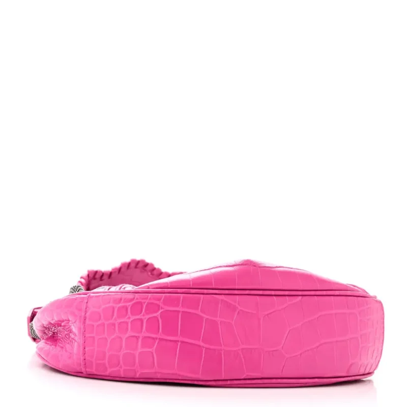 BALENCIAGA XS LE CAGOLE SHOULDER BAG LIPSTICK PINK CROCODILE EXTRA EMBOSSED SUPPLE CALFSKIN LEATHER SILVER HARDWARE - Image 6