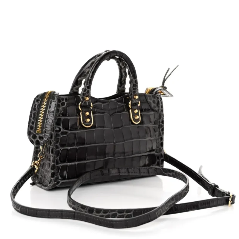 BALENCIAGA NANO CITY BAG DARK GREY CROCODILE EMBOSSED CALFSKIN LEATHER GOLD HARDWARE - Image 3