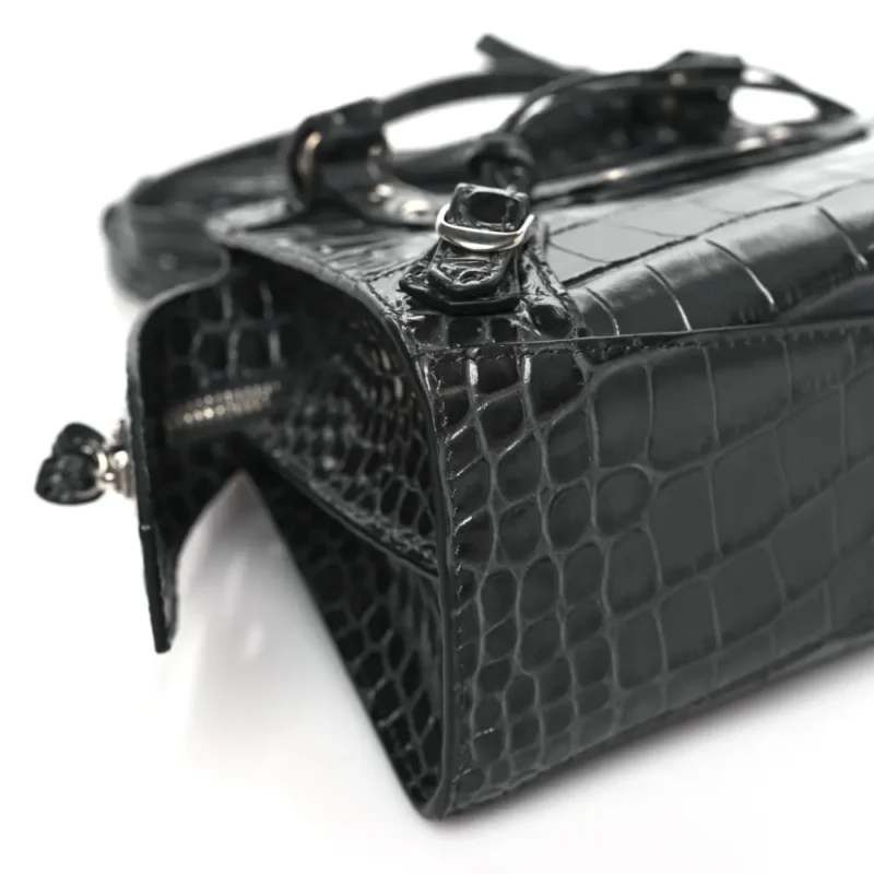 BALENCIAGA MINI NEO CLASSIC CITY BAG DARK GREY CROCODILE EMBOSSED CALFSKIN LEATHER SILVER HARDWARE - Image 5