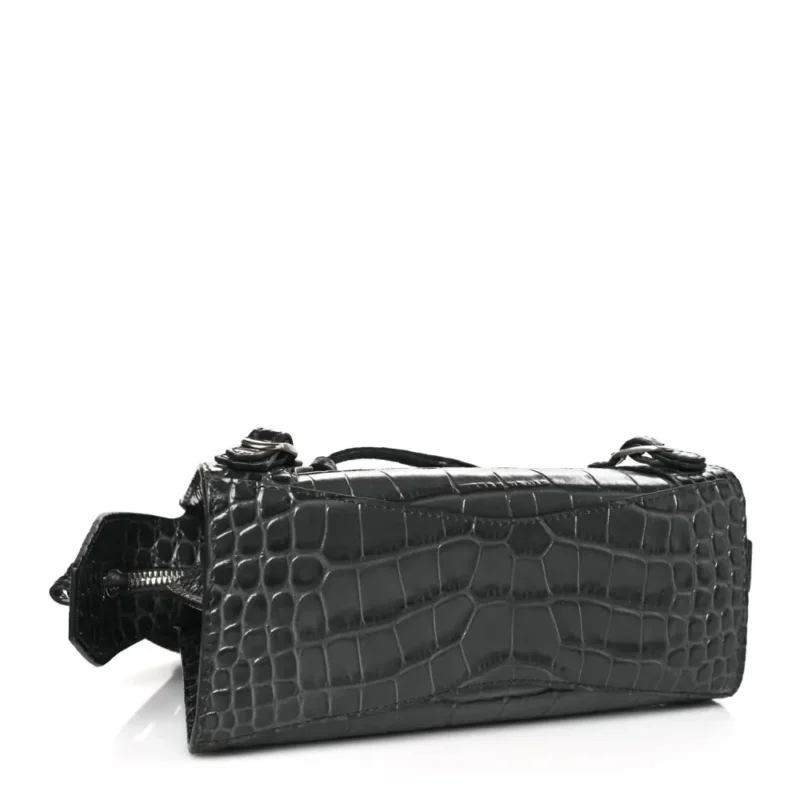 BALENCIAGA MINI NEO CLASSIC CITY BAG DARK GREY CROCODILE EMBOSSED CALFSKIN LEATHER SILVER HARDWARE - Image 6