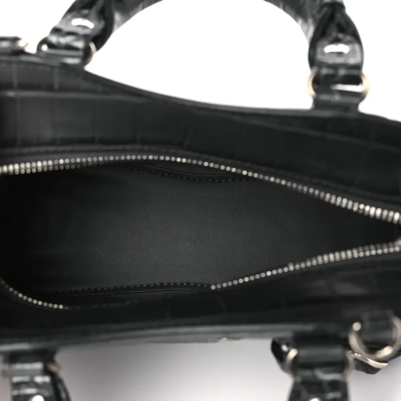BALENCIAGA MINI NEO CLASSIC CITY BAG DARK GREY CROCODILE EMBOSSED CALFSKIN LEATHER SILVER HARDWARE - Image 8