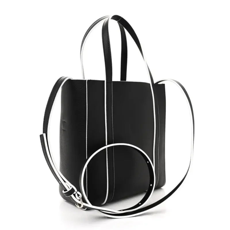 BALENCIAGA XXS EVERYDAY TOTE BLACK/WHITE SMOOTH CALFSKIN LEATHER LOGO DOUBLE SIDED - Image 3