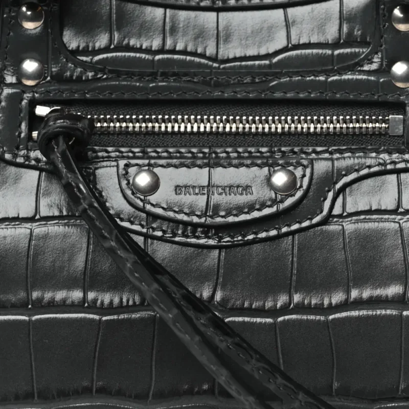 BALENCIAGA MINI NEO CLASSIC CITY BAG DARK GREY CROCODILE EMBOSSED CALFSKIN LEATHER SILVER HARDWARE - Image 7