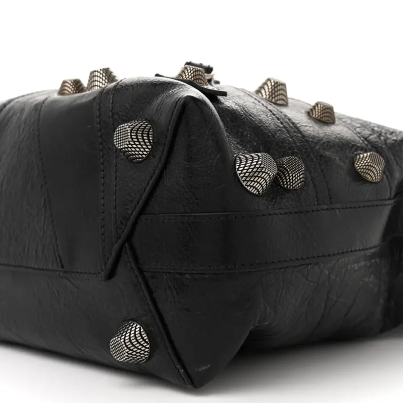 BALENCIAGA MEDIUM LE CAGOLE CARRY ALL BAG BLACK AGNEAU ARENA LEATHER SILVER HARDWARE - Image 4