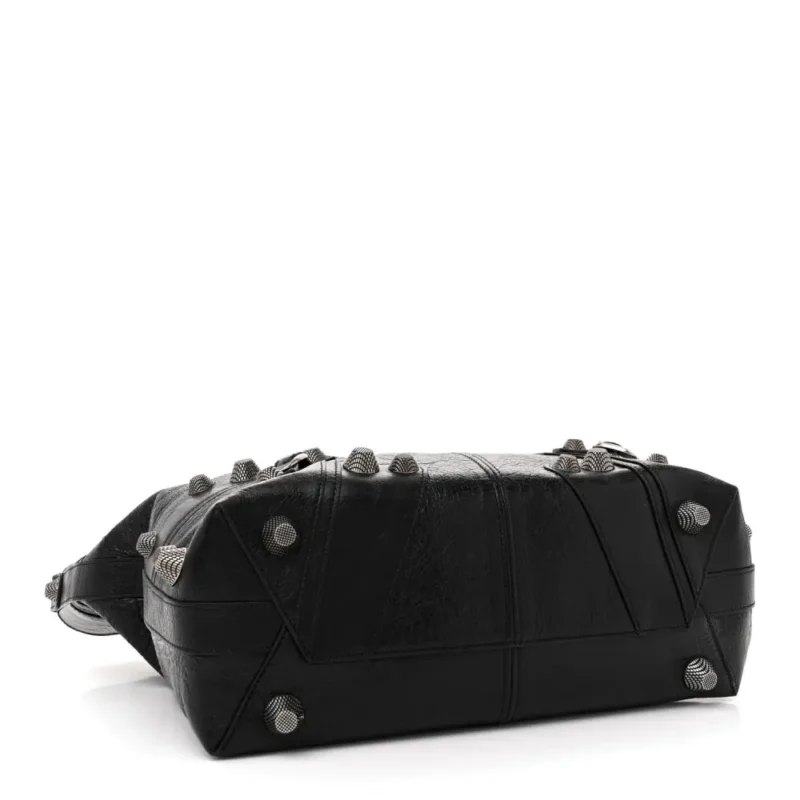 BALENCIAGA MEDIUM LE CAGOLE CARRY ALL BAG BLACK AGNEAU ARENA LEATHER SILVER HARDWARE - Image 6