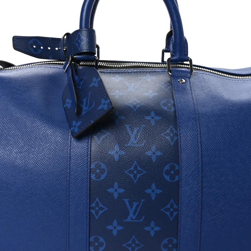 LOUIS VUITTON KEEPALL BANDOULIERE 50 PACIFIC BLUE TAIGA LEATHER & MONOGRAM ECLIPSE CANVAS SILVER HARDWARE - Image 8