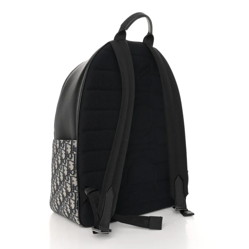 DIOR LARGE SADDLE ZIP BACKPACK BLACK OBLIQUE CANVAS & GRAINED CALFSKIN LEATHER SILVER HARDWARE - Image 3