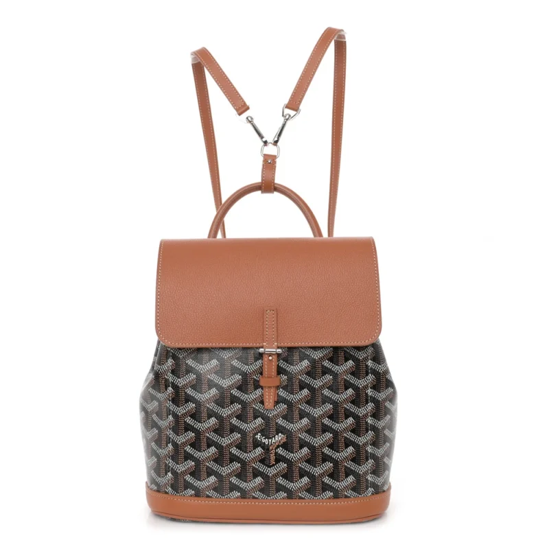 GOYARD MINI ALPIN BACKPACK BLACK/GOLD GOYARDINE CANVAS & CALFSKIN LEATHER SILVER HARDWARE