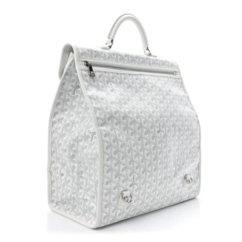 GOYARD SAINT LEGER SOFT BRIEFCASE BACKPACK MM WHITE GOYARDINE CANVAS SILVER HARDWARE - Image 3