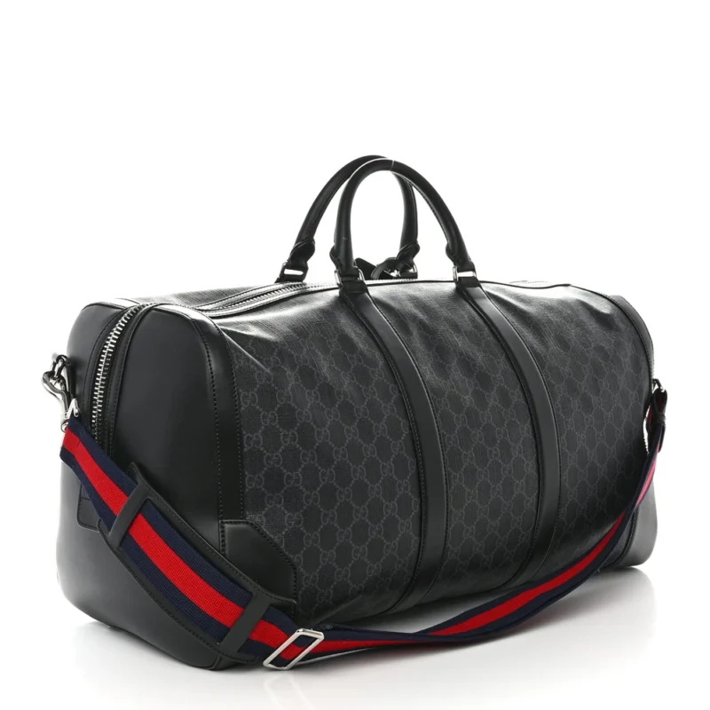 GUCCI LARGE CARRY-ON DUFFLE BAG BLACK/GREY SOFT GG SUPREME MONOGRAM CANVAS & APPIA CALFSKIN LEATHER - Image 3