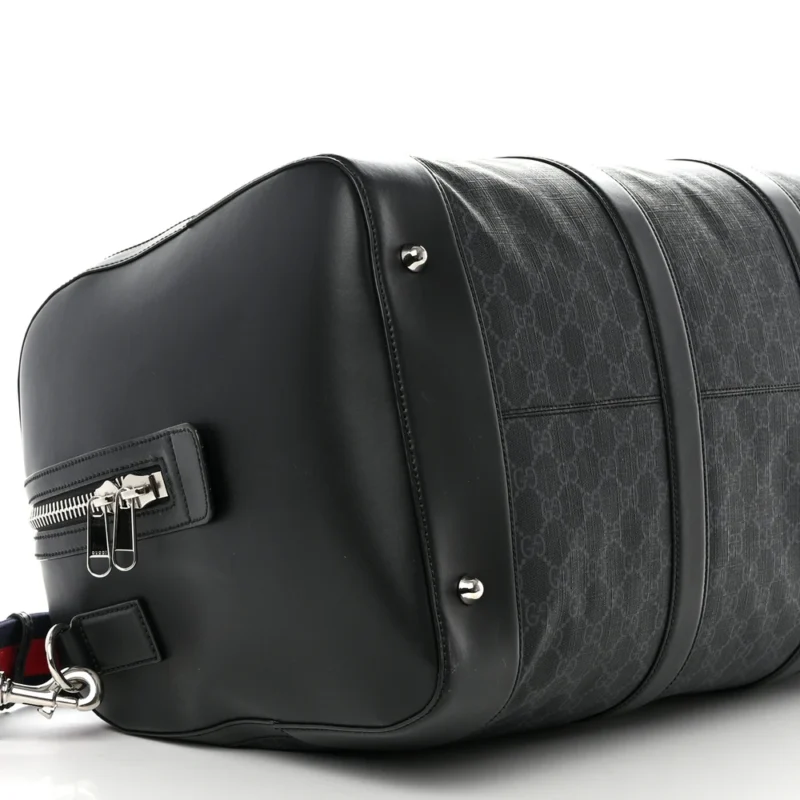 GUCCI LARGE CARRY-ON DUFFLE BAG BLACK/GREY SOFT GG SUPREME MONOGRAM CANVAS & APPIA CALFSKIN LEATHER - Image 5