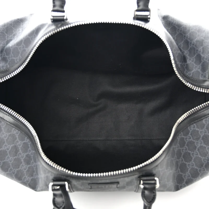 GUCCI LARGE CARRY-ON DUFFLE BAG BLACK/GREY SOFT GG SUPREME MONOGRAM CANVAS & APPIA CALFSKIN LEATHER - Image 7