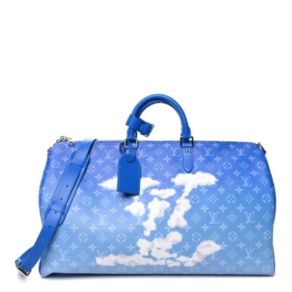 LOUIS VUITTON CLOUDS KEEPALL BANDOULI??RE 50 BLUE MONOGRAM CANVAS SILVER HARDWARE