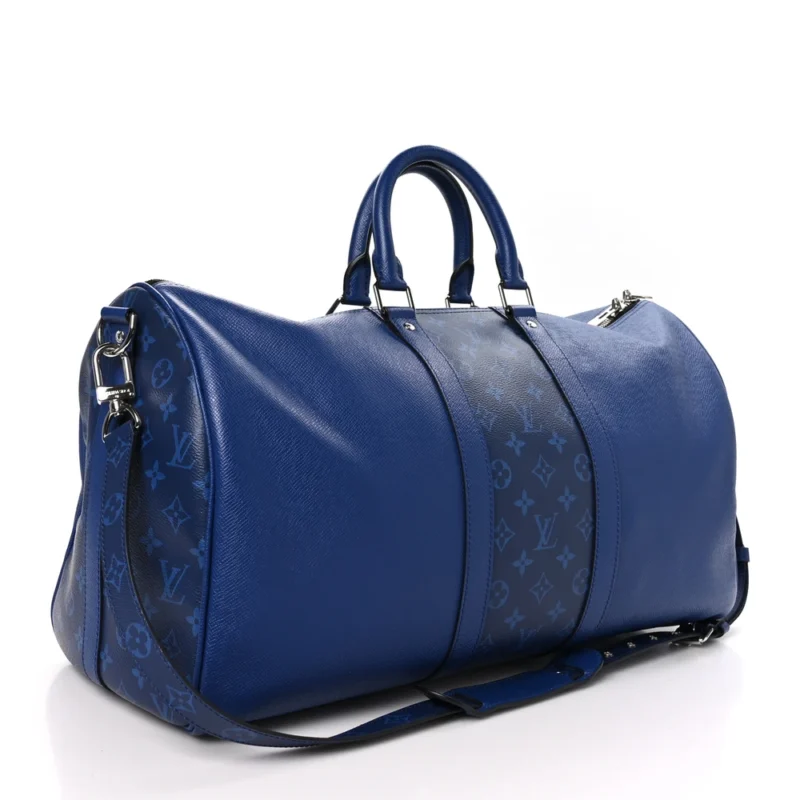 LOUIS VUITTON KEEPALL BANDOULIERE 50 PACIFIC BLUE TAIGA LEATHER & MONOGRAM ECLIPSE CANVAS SILVER HARDWARE - Image 3