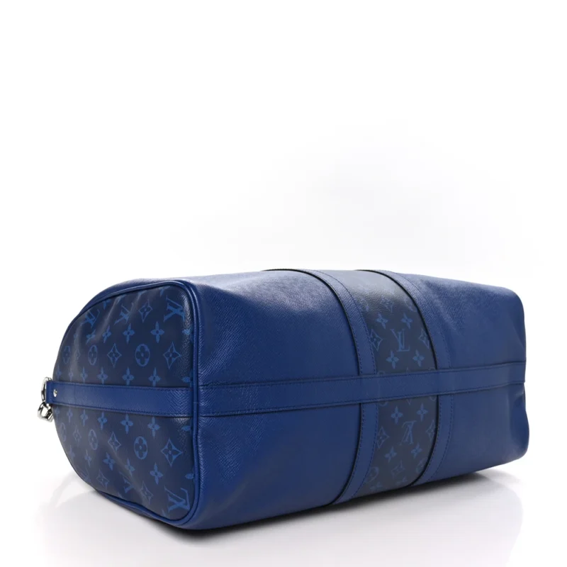 LOUIS VUITTON KEEPALL BANDOULIERE 50 PACIFIC BLUE TAIGA LEATHER & MONOGRAM ECLIPSE CANVAS SILVER HARDWARE - Image 6