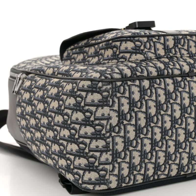 DIOR LARGE SADDLE ZIP BACKPACK BLACK OBLIQUE CANVAS & GRAINED CALFSKIN LEATHER SILVER HARDWARE - Image 4
