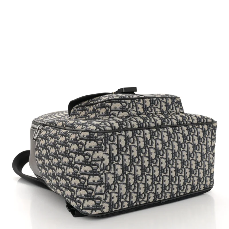 DIOR LARGE SADDLE ZIP BACKPACK BLACK OBLIQUE CANVAS & GRAINED CALFSKIN LEATHER SILVER HARDWARE - Image 6