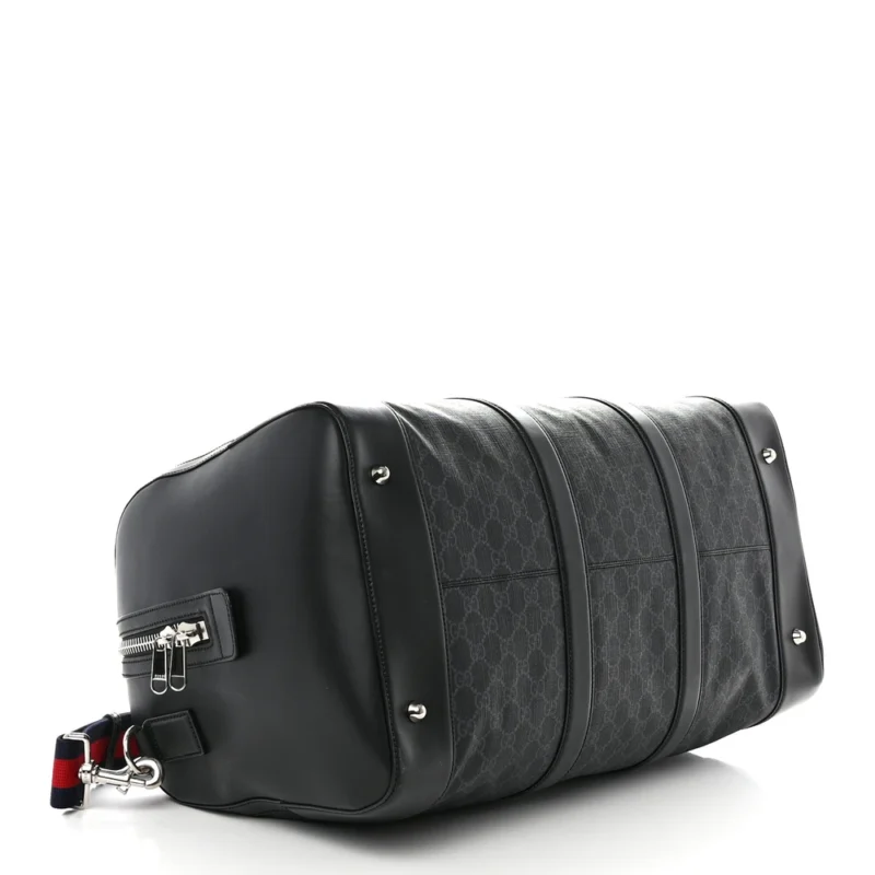 GUCCI LARGE CARRY-ON DUFFLE BAG BLACK/GREY SOFT GG SUPREME MONOGRAM CANVAS & APPIA CALFSKIN LEATHER - Image 6