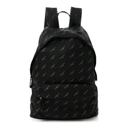 BALENCIAGA MEDIUM PRINT EXPLORER BACKPACK BLACK/GOLD TWILL NYLON ALLOVER LOGO