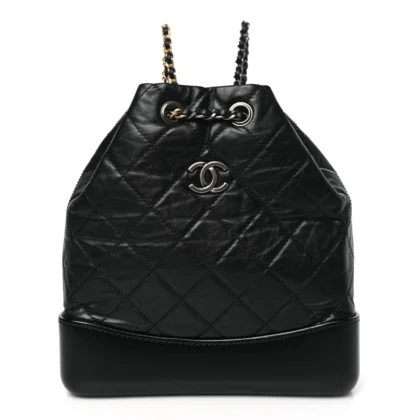 CHANEL GABRIELLE BACKPACK SMALL BLACK QUILTED AGED CALFSKIN LEATHER MIXED METAL HARDWARE