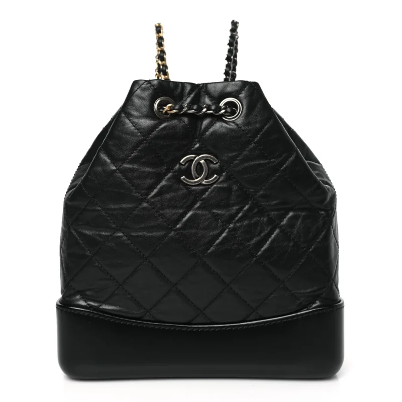 CHANEL GABRIELLE BACKPACK SMALL BLACK QUILTED AGED CALFSKIN LEATHER MIXED METAL HARDWARE