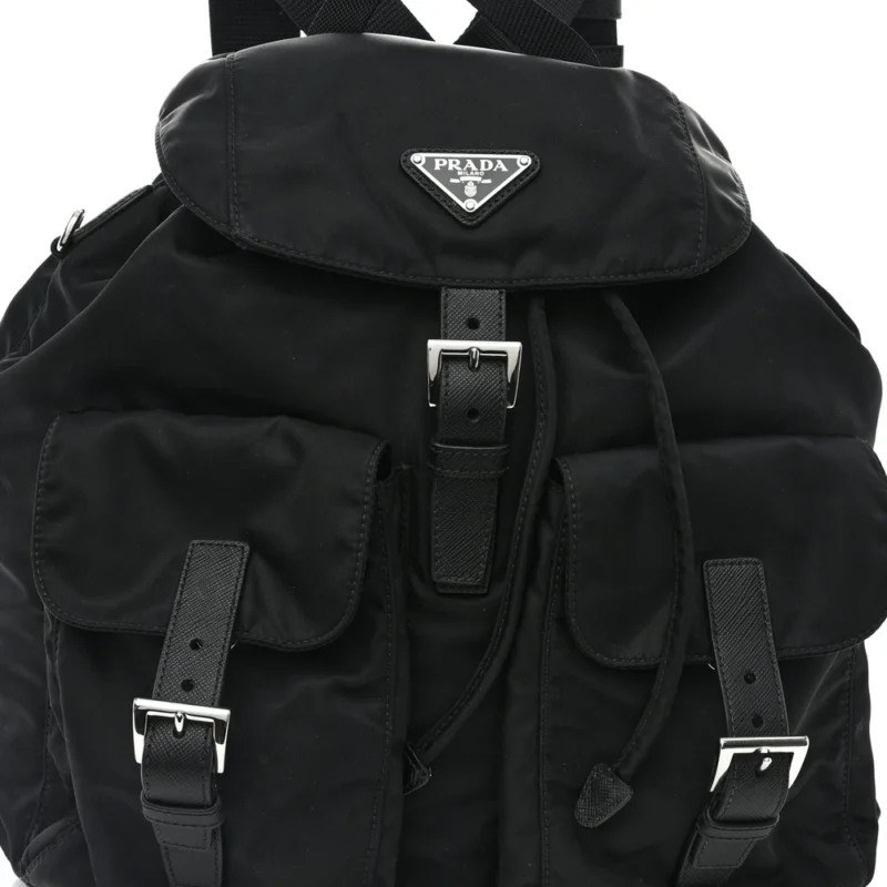 PRADA MEDIUM BACKPACK BLACK RE-NYLON & SAFFIANO LEATHER SILVER HARDWARE - Image 8