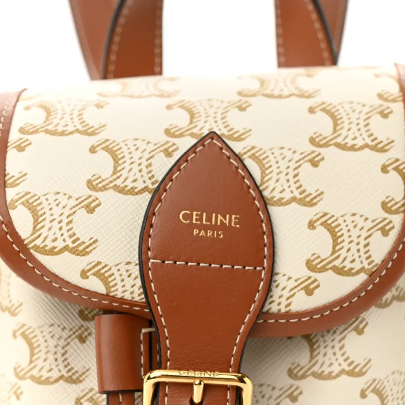 CELINE MINI FOLCO BACKPACK WHITE TRIOMPHE CANVAS & CALFSKIN LEATHER GOLD HARDWARE - Image 2