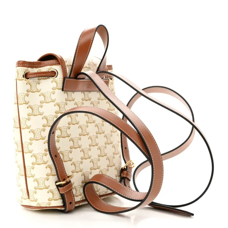 CELINE MINI FOLCO BACKPACK WHITE TRIOMPHE CANVAS & CALFSKIN LEATHER GOLD HARDWARE - Image 3