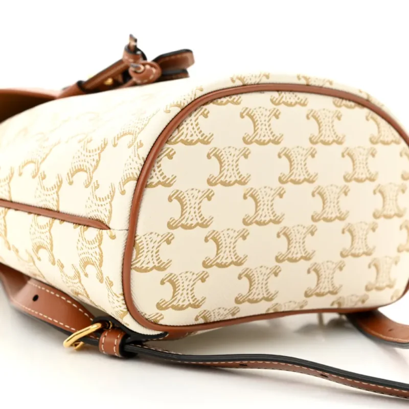 CELINE MINI FOLCO BACKPACK WHITE TRIOMPHE CANVAS & CALFSKIN LEATHER GOLD HARDWARE - Image 4