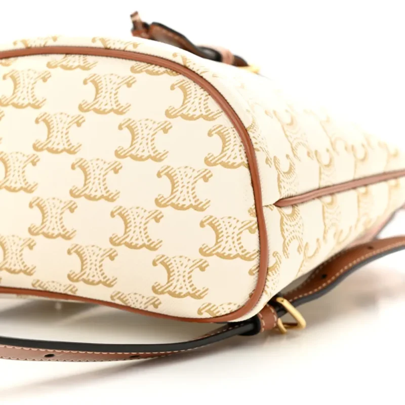 CELINE MINI FOLCO BACKPACK WHITE TRIOMPHE CANVAS & CALFSKIN LEATHER GOLD HARDWARE - Image 5
