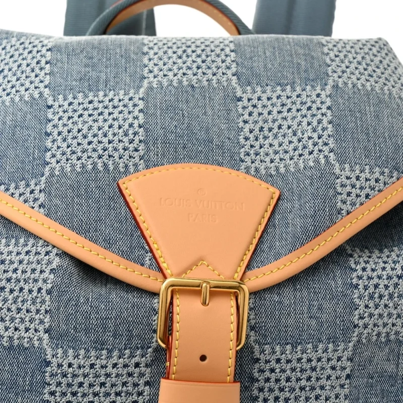 LOUIS VUITTON MONTSOURIS BACKPACK MM BLEU DAMIER DENIM 3D GOLD HARDWARE - Image 8