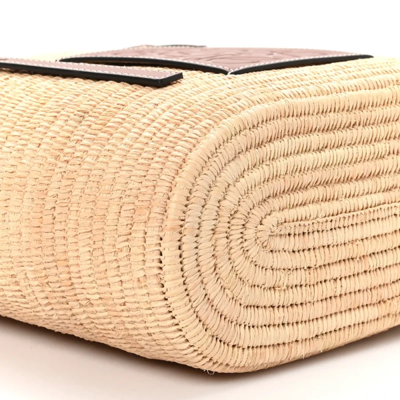LOEWE SQUARE BASKET TOTE BAG SMALL NATURAL/PECAN RAFFIA & CALFSKIN LEATHER - Image 4