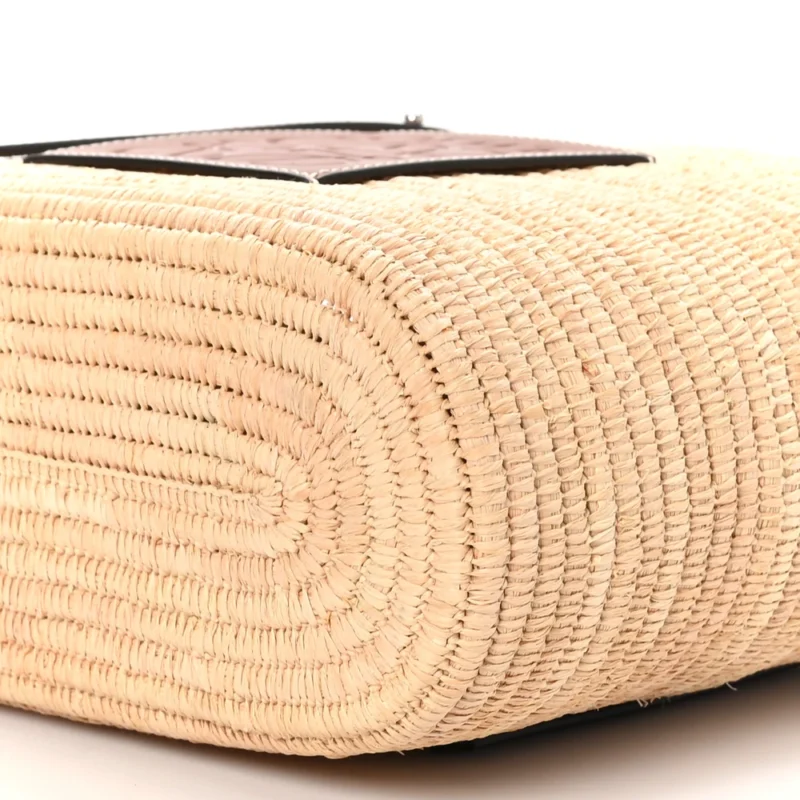 LOEWE SQUARE BASKET TOTE BAG SMALL NATURAL/PECAN RAFFIA & CALFSKIN LEATHER - Image 5