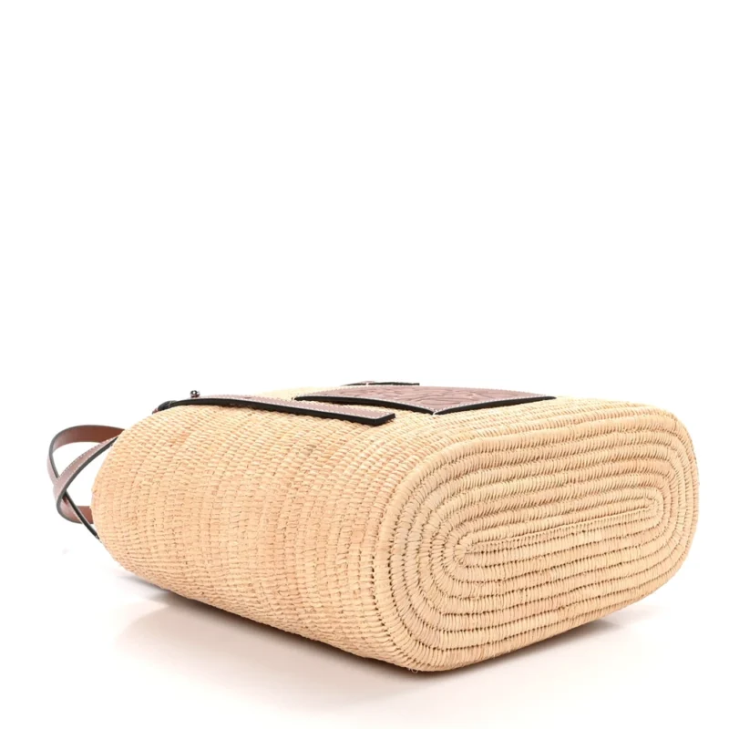 LOEWE SQUARE BASKET TOTE BAG SMALL NATURAL/PECAN RAFFIA & CALFSKIN LEATHER - Image 6