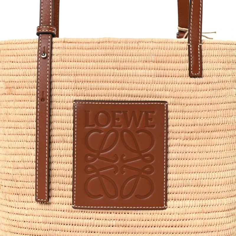 LOEWE SQUARE BASKET TOTE BAG SMALL NATURAL/PECAN RAFFIA & CALFSKIN LEATHER - Image 8