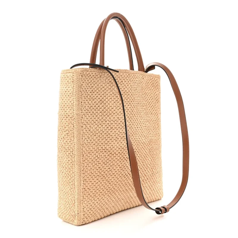 LOEWE STANDARD A4 TOTE BAG NATURAL/BLACK RAFFIA & CALFSKIN LEATHER - Image 3
