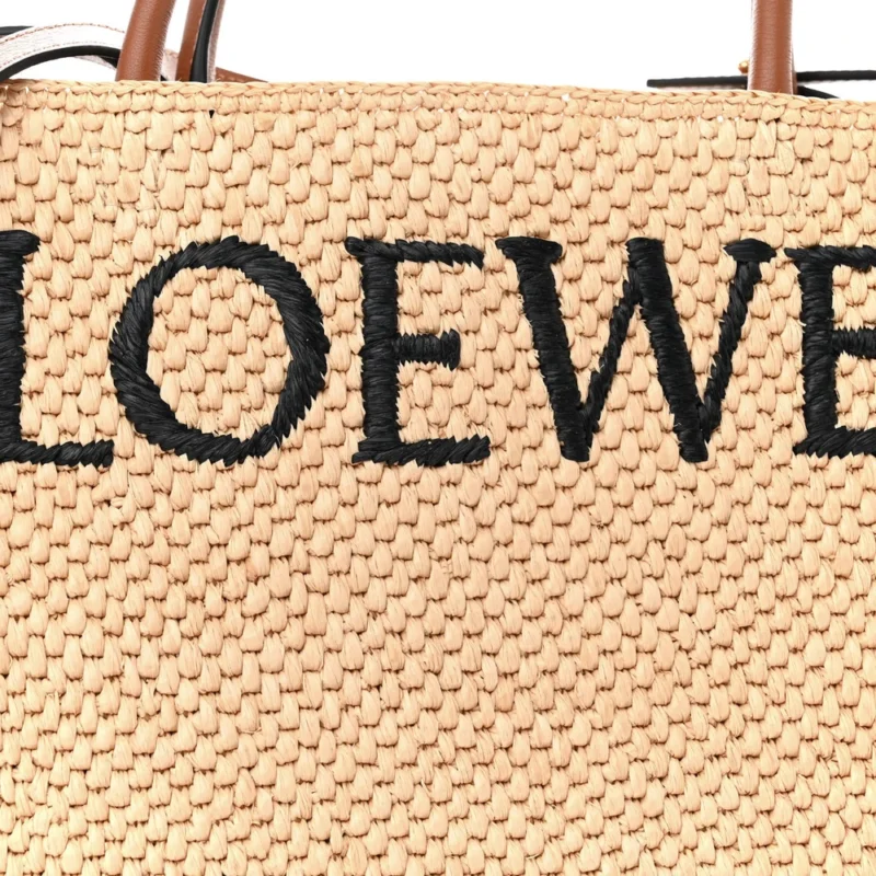 LOEWE STANDARD A4 TOTE BAG NATURAL/BLACK RAFFIA & CALFSKIN LEATHER - Image 9