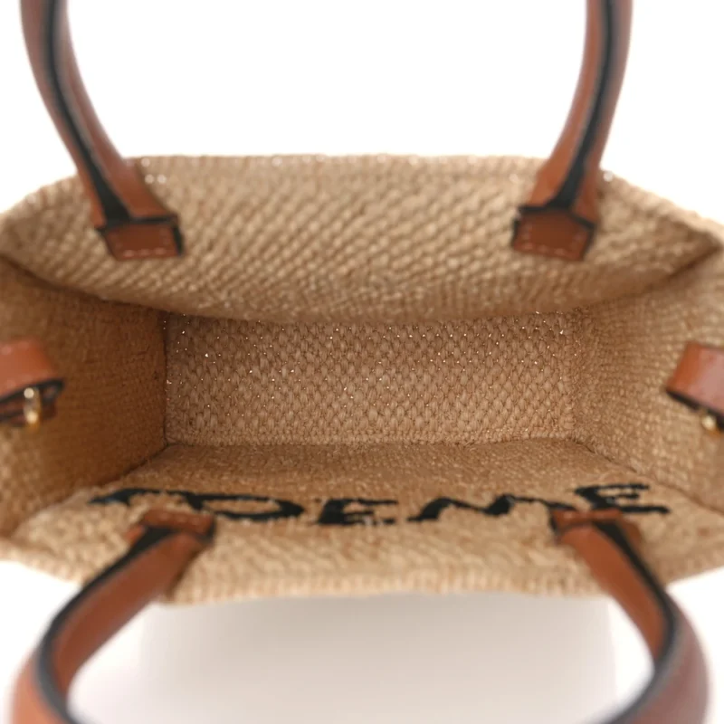 LOEWE A5 TOTE BAG STANDARD SMALL NATURAL/BLACK RAFFIA & CALFSKIN LEATHER - Image 6