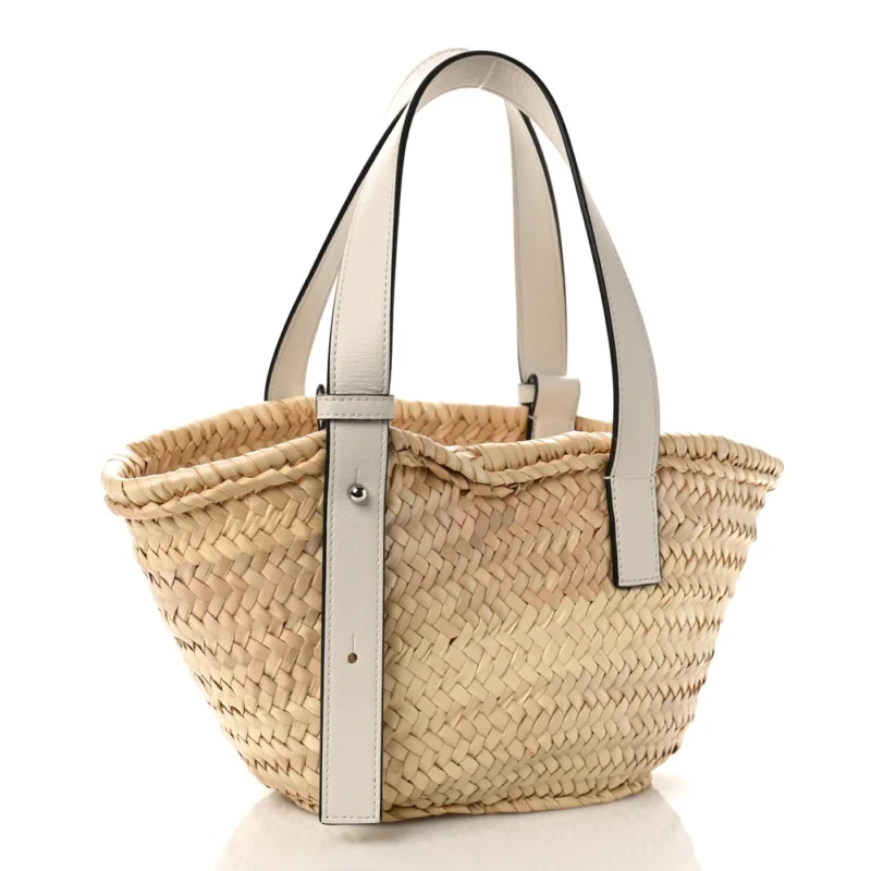 LOEWE BASKET TOTE BAG SMALL NATURAL/WHITE RAFFIA & CALFSKIN LEATHER - Image 3