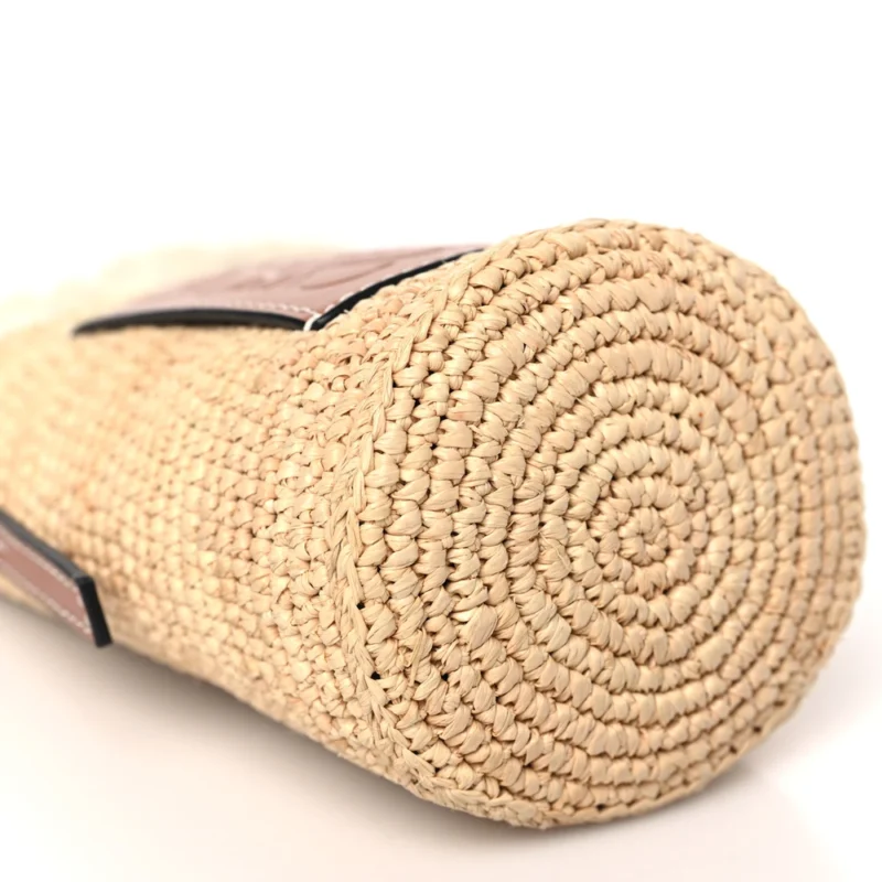 LOEWE PAULA??S IBIZA BUCKET BAG MEDIUM NATURAL/TAN CALFSKIN LEATHER & RAFFIA - Image 4