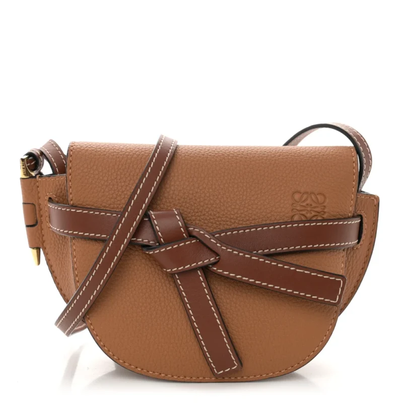 LOEWE GATE CROSSBODY BAG MINI CARAMEL PECAN GRAINED CALFSKIN LEATHER
