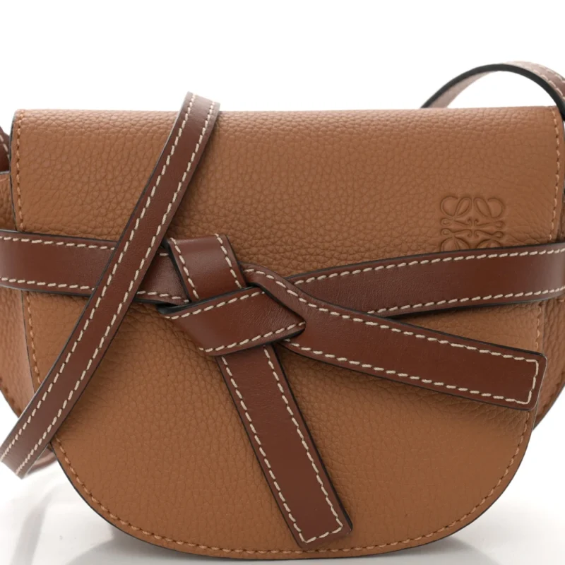 LOEWE GATE CROSSBODY BAG MINI CARAMEL PECAN GRAINED CALFSKIN LEATHER - Image 8