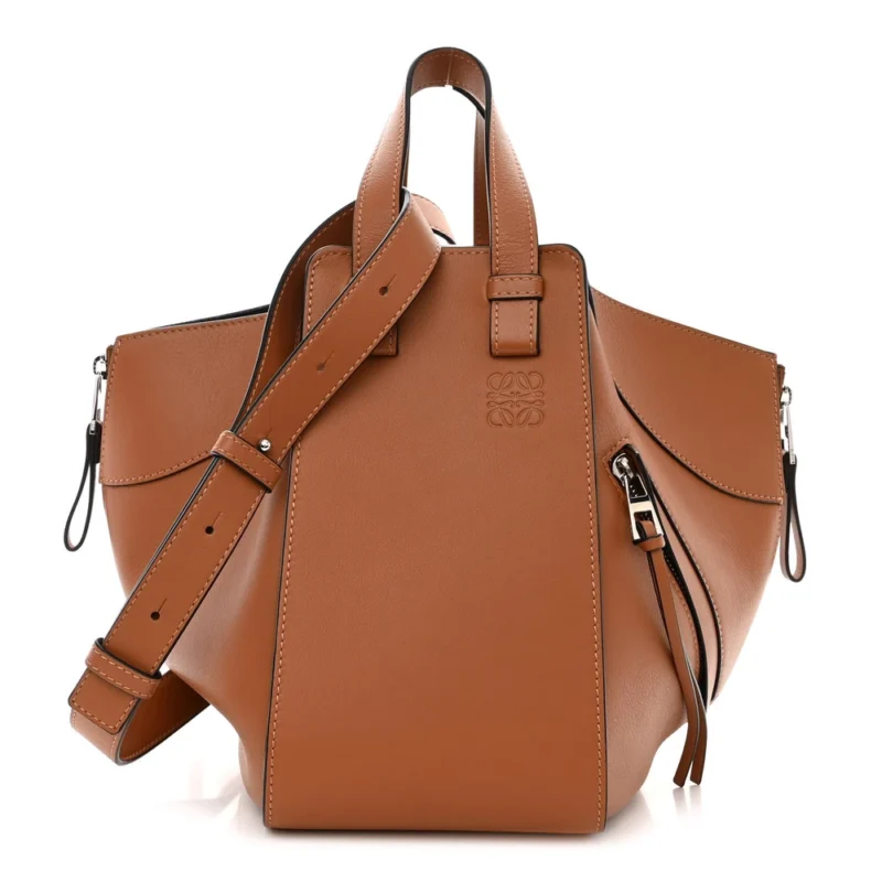 LOEWE HAMMOCK SHOULDER BAG SMALL TAN CALFSKIN LEATHER SILVER HARDWARE