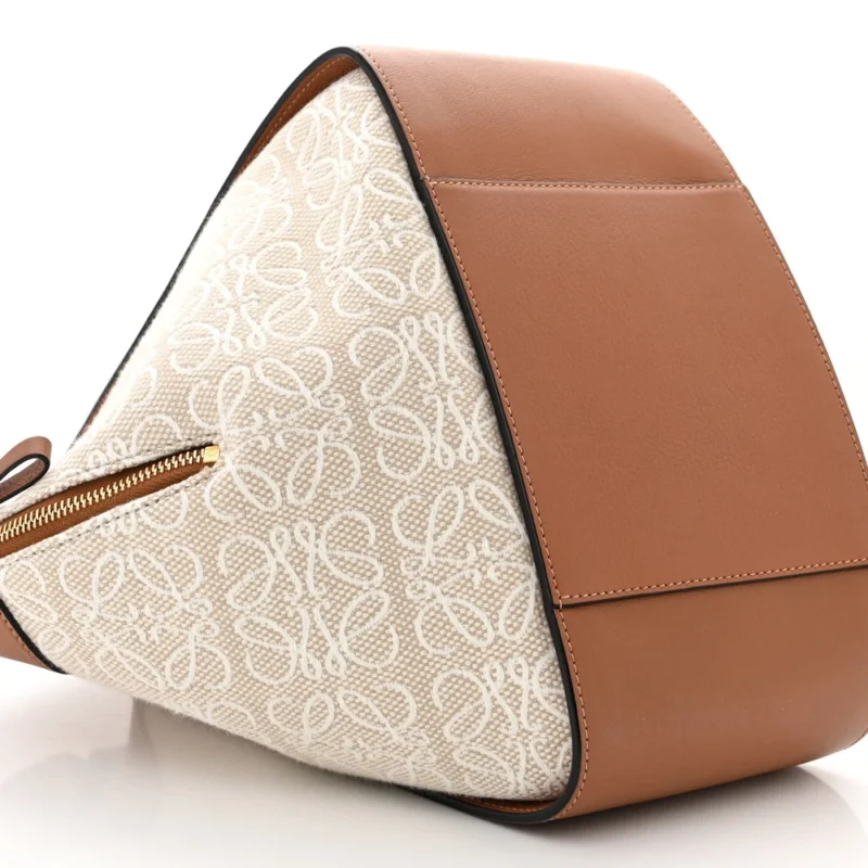 LOEWE ANAGRAM HAMMOCK SHOULDER BAG SMALL ECRU/TAN CALFSKIN LEATHER & CANVAS GOLD HARDWARE - Image 4