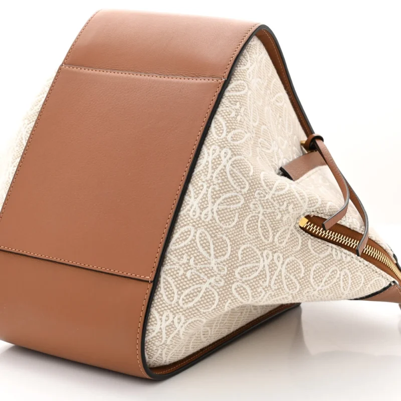 LOEWE ANAGRAM HAMMOCK SHOULDER BAG SMALL ECRU/TAN CALFSKIN LEATHER & CANVAS GOLD HARDWARE - Image 5