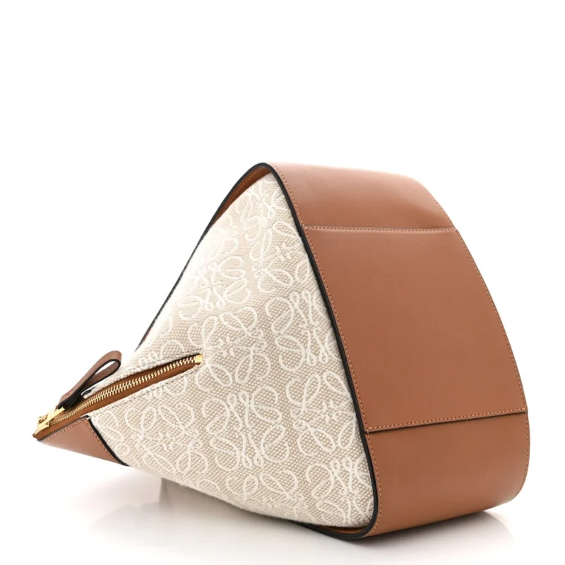 LOEWE ANAGRAM HAMMOCK SHOULDER BAG SMALL ECRU/TAN CALFSKIN LEATHER & CANVAS GOLD HARDWARE - Image 6
