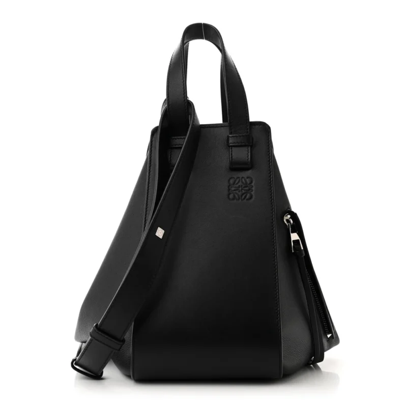 LOEWE HAMMOCK SHOULDER BAG SMALL BLACK CALFSKIN LEATHER SILVER HARDWARE