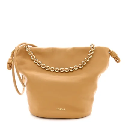 LOEWE FLAMENCO BUCKET BAG MEDIUM SAHARA MELLOW NAPPA LAMBSKIN LEATHER GOLD HARDWARE