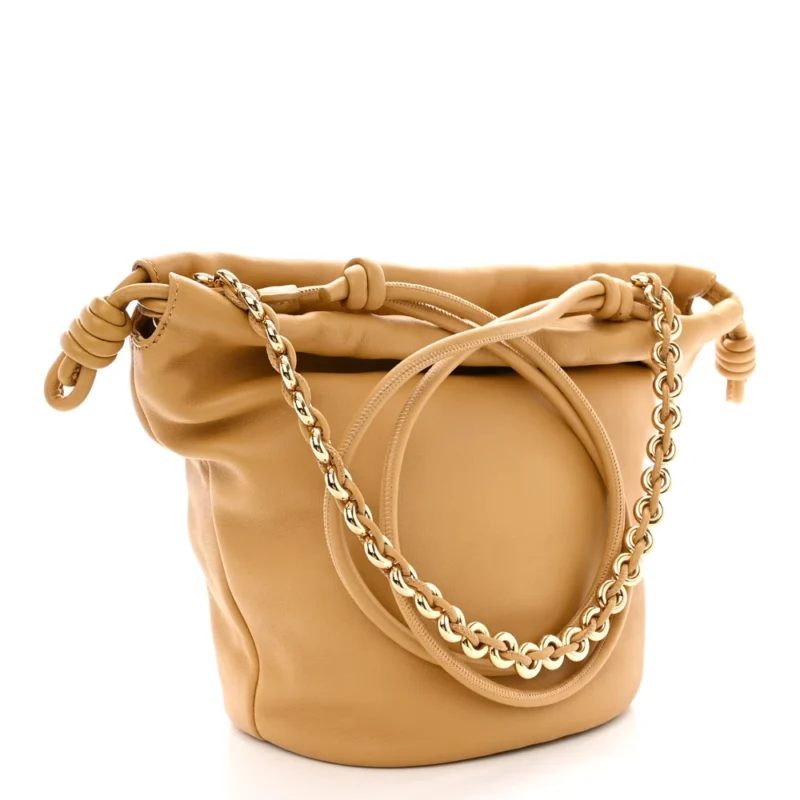 LOEWE FLAMENCO BUCKET BAG MEDIUM SAHARA MELLOW NAPPA LAMBSKIN LEATHER GOLD HARDWARE - Image 3